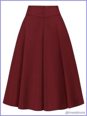 Women's Pleated Midi A-Line Skirt High Waisted Wrinkle-Resistant Work Skirt